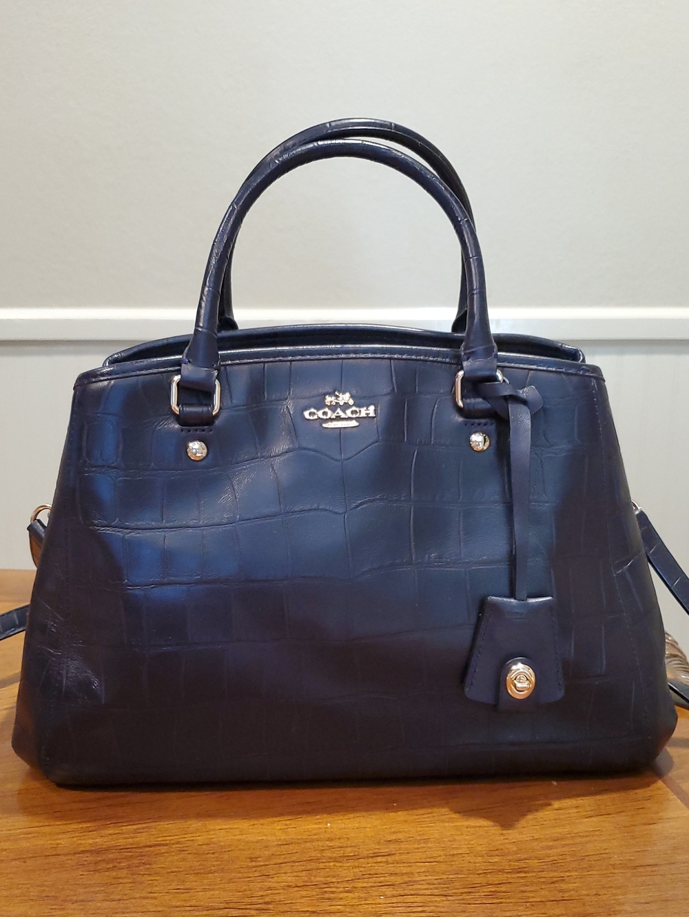 Coach Navy Margot Bag Croc Embossed
